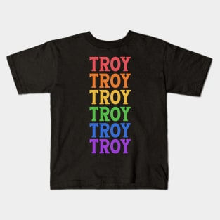 TROY RAINBOW TEXT Kids T-Shirt